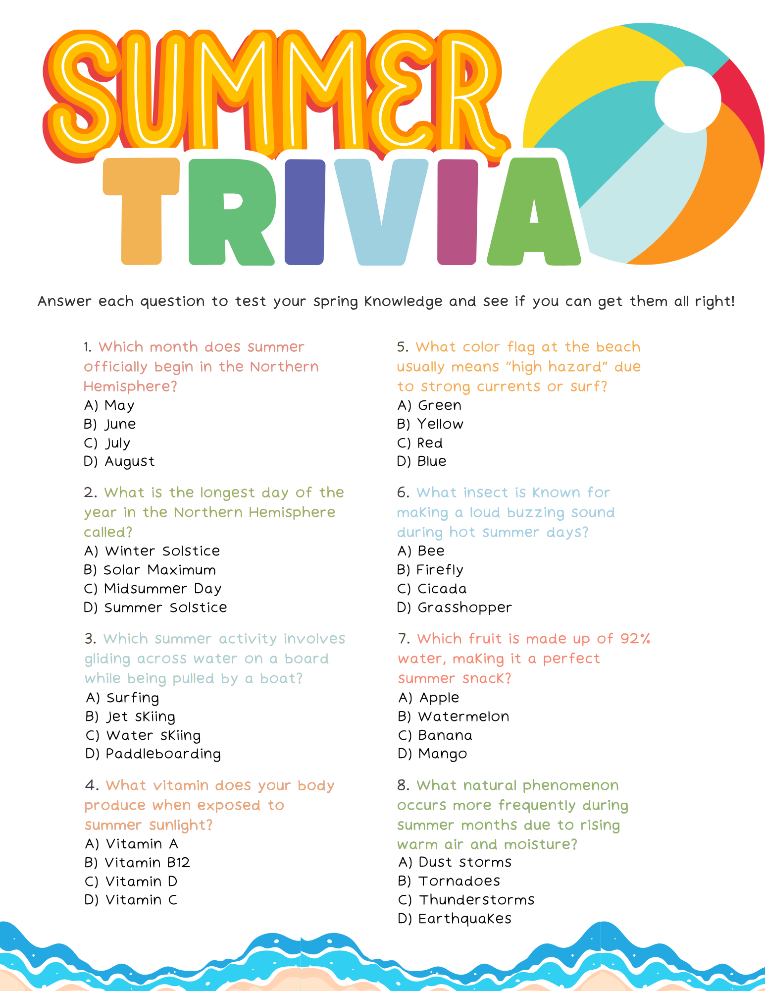 What Do You Know About Summer Print Summer Trivia Questions To Find Out  What Do You Know About Summer Print Summer Trivia Questions To Find Out