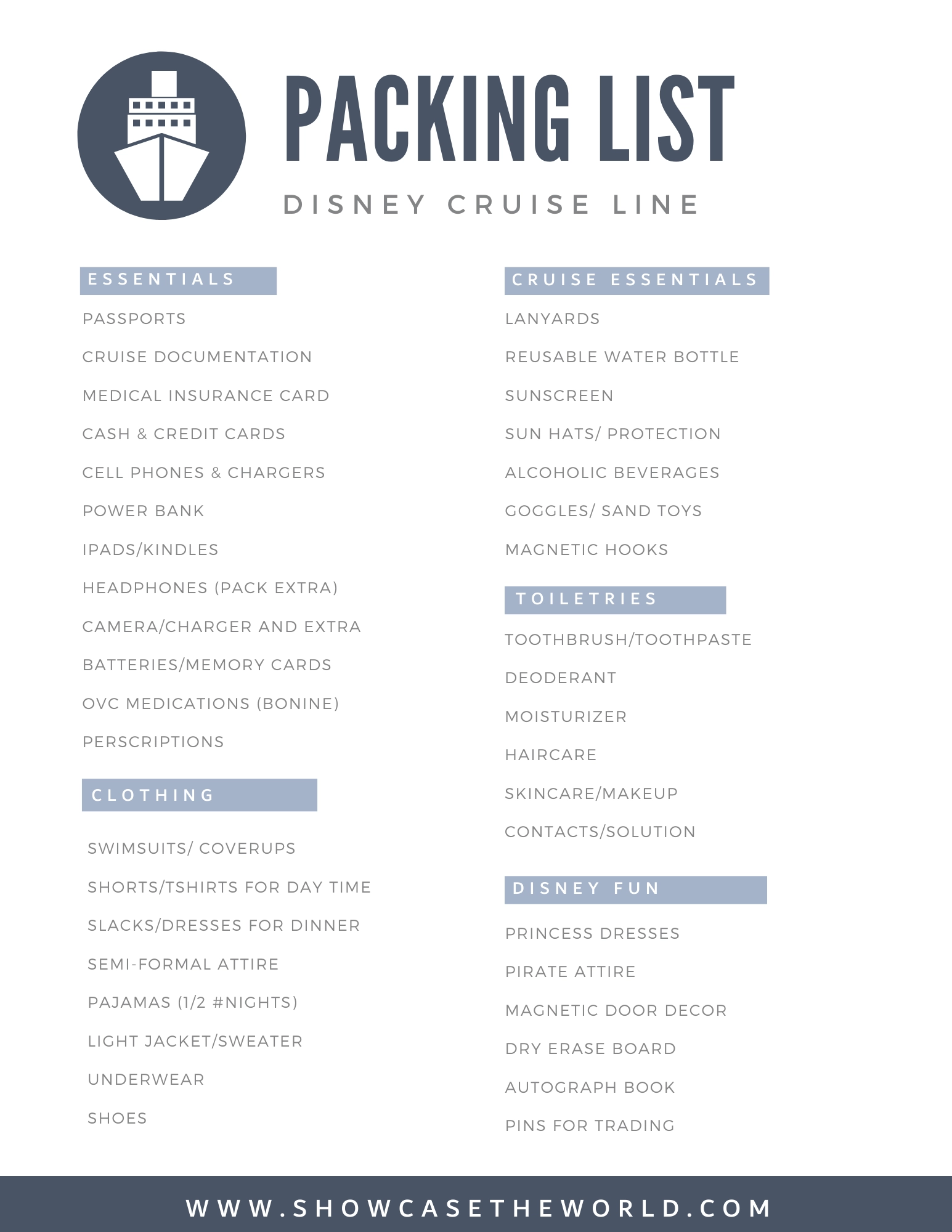 What To Pack For A Disney Cruise With FREE Printable Packing List Showcase The World