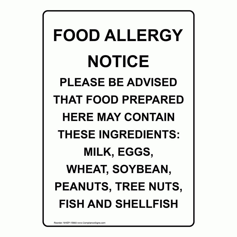 Printable Food Allergy Signs