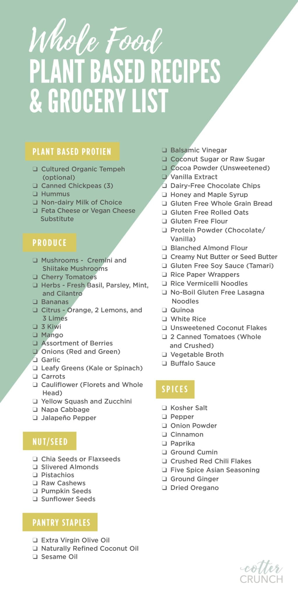 Whole Foods Plant Based Recipes And Grocery List Cotter Crunch