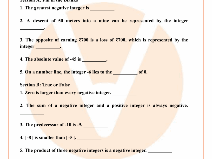 Worksheet On Integers For Class 6 With Answers Pdf Free With Answers