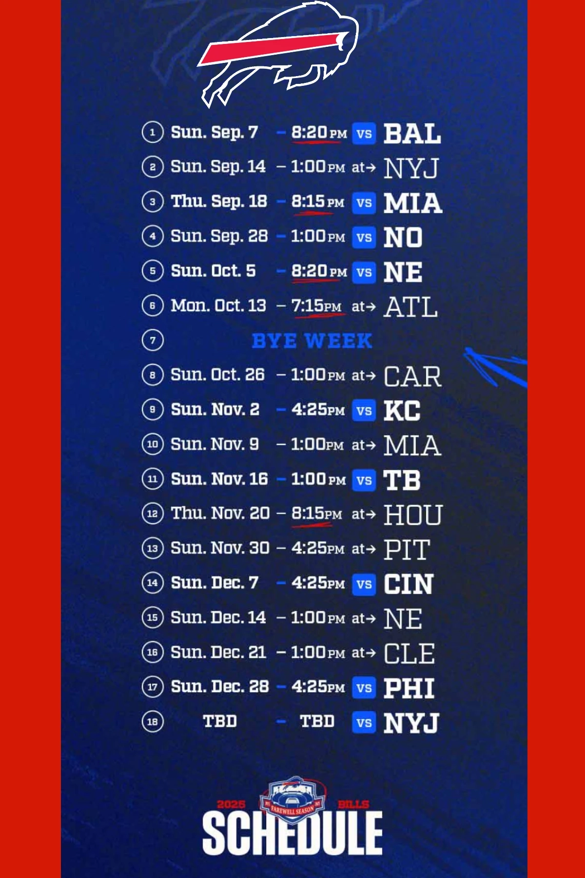 Buffalo Bills Schedule 2025-26 Printable