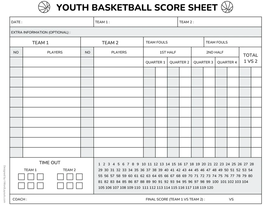 Youth Basketball Score Sheet Template WordLayouts