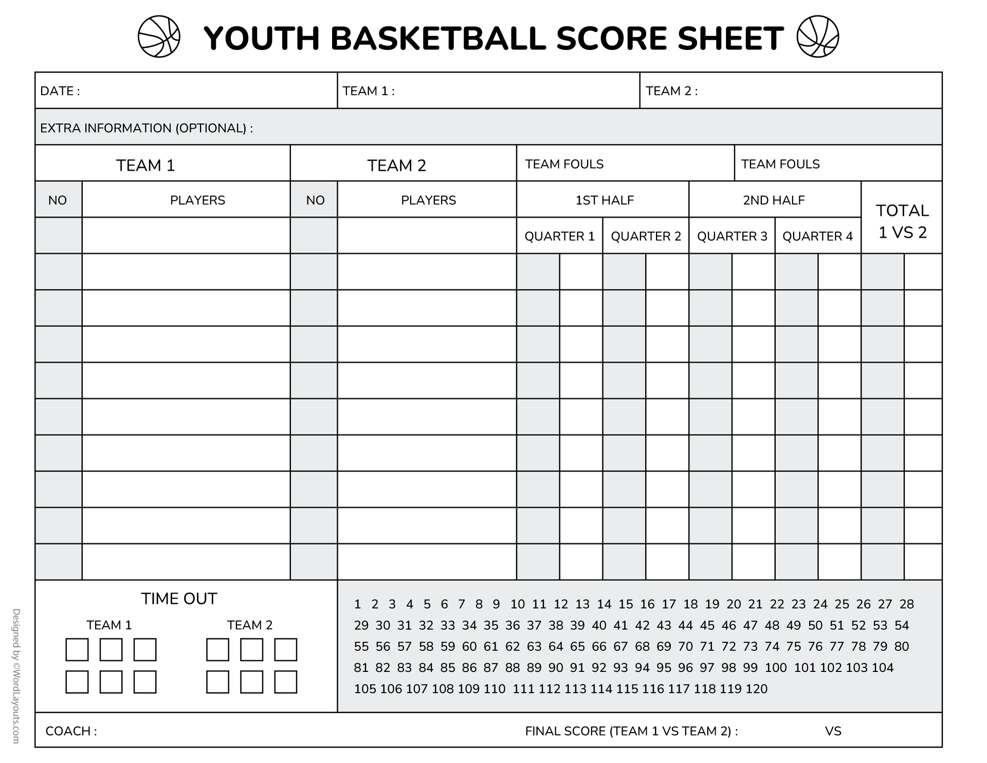 Youth Basketball Score Sheet Template WordLayouts Youth Basketball Score Sheet Template WordLayouts