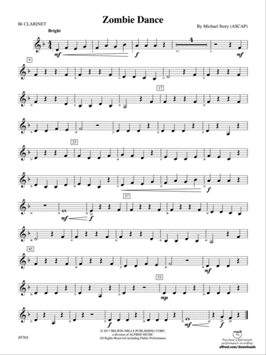 Zombie Dance 1st B flat Clarinet By Michael Story Concert Band Digital Sheet Music Sheet Music Plus